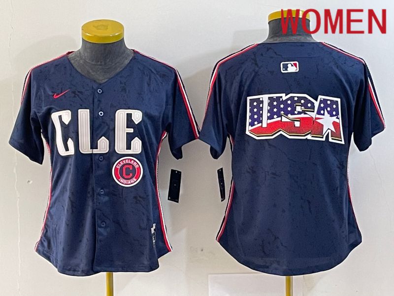 Women Cleveland Indians Blank Blue City Edition Nike 2024 MLB Jersey style 4->women mlb jersey->Women Jersey